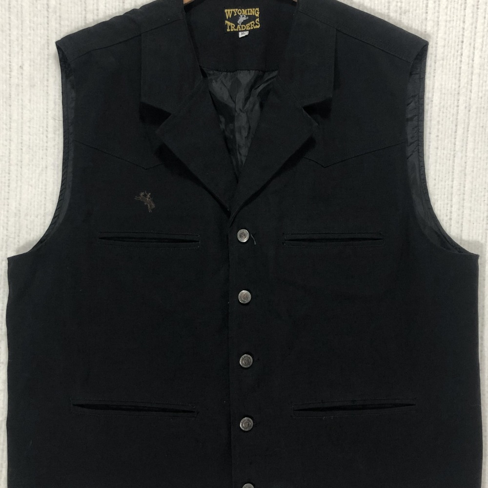 Wyoming Traders Mens XL Black Cotton Canvas Western Vest Notched Lapel Bronco
